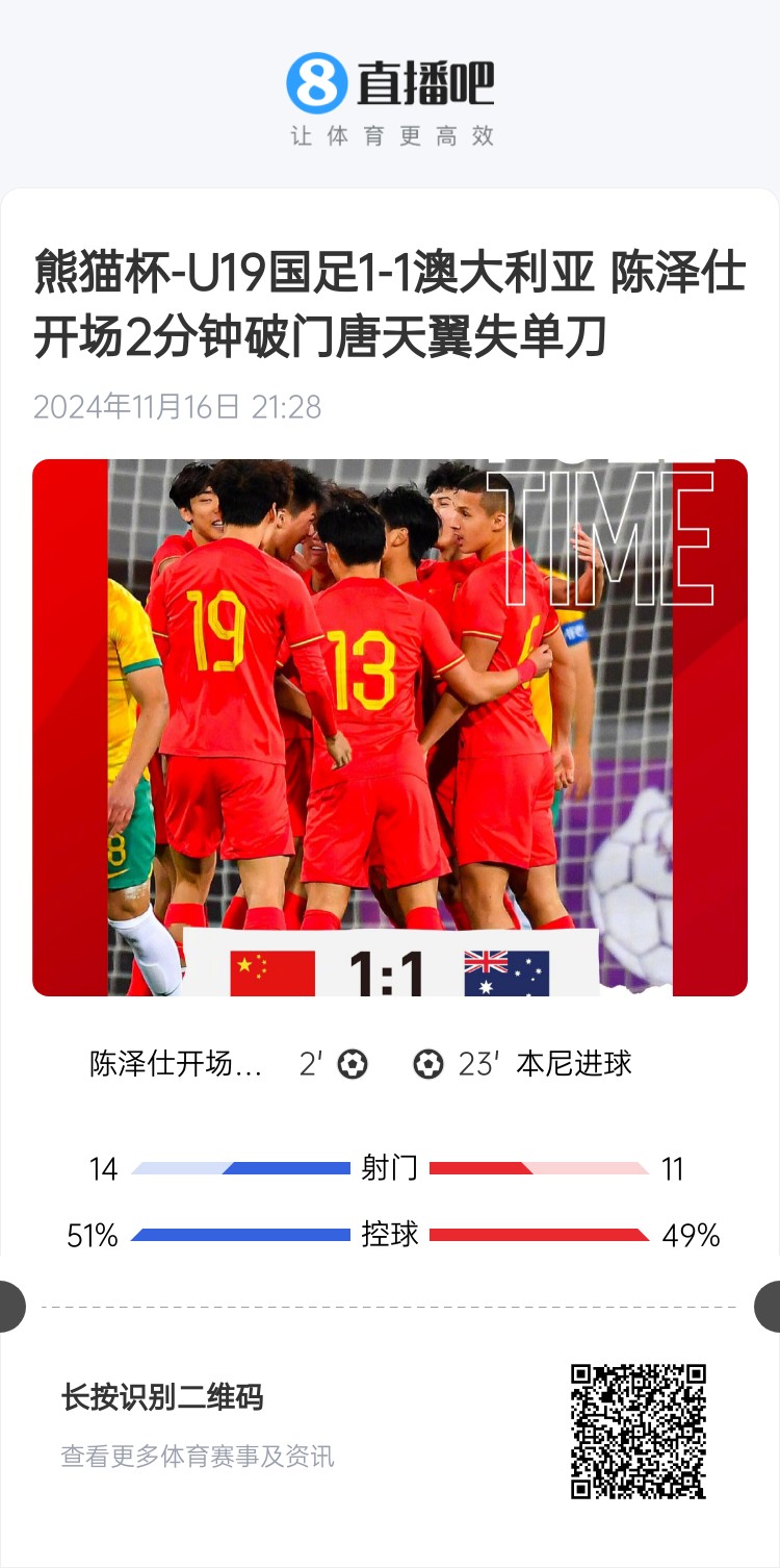  二番戰(zhàn)！U20國(guó)青與澳大利亞去年熊貓杯剛有過(guò)交手，雙方1-1戰(zhàn)平