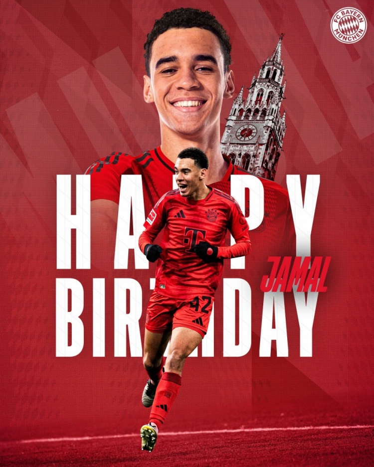  拜仁官方祝穆西亞拉22歲生日快樂，加盟至今出戰(zhàn)196次獲59球38助