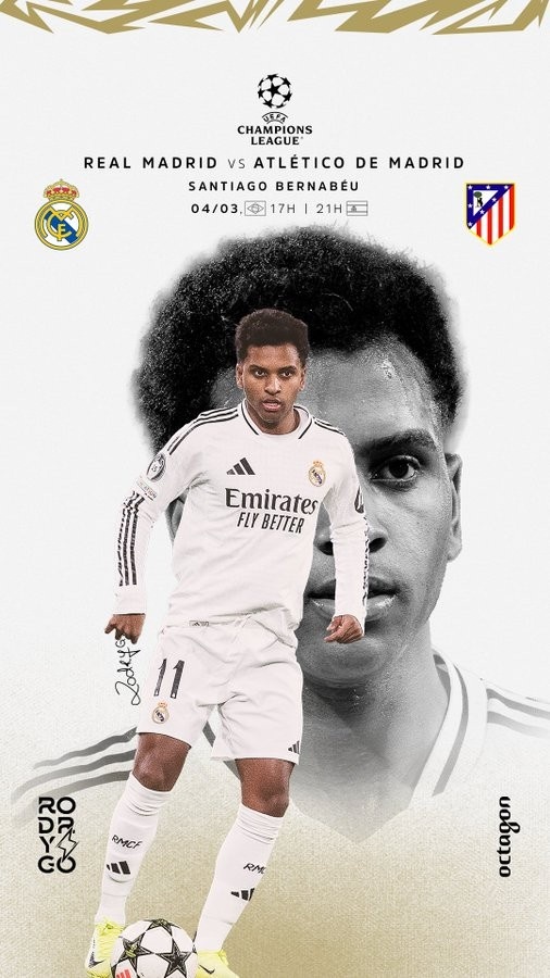  歐冠馬德里德比！羅德里戈曬個人海報：伯納烏見，HALA MADRID