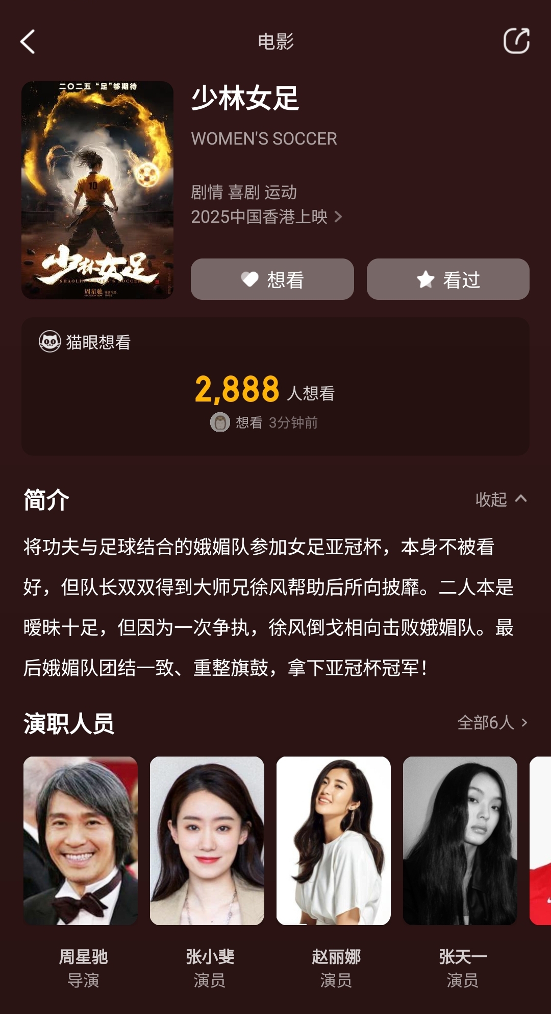  周星馳導(dǎo)演新片《少林女足》！主演張小斐，劇情峨眉隊奪亞冠冠軍