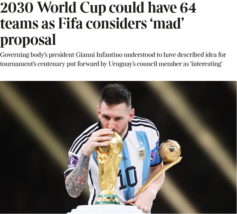  泰晤士：某官員稱2030世界杯擴軍64隊想法完全瘋狂，望盡快否決
