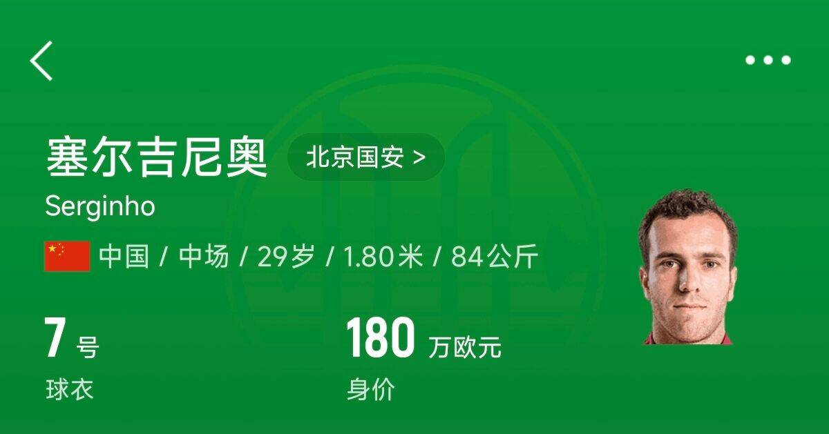 180萬歐！塞爾吉尼奧成為中國身價最高的球員，武磊120萬歐第2