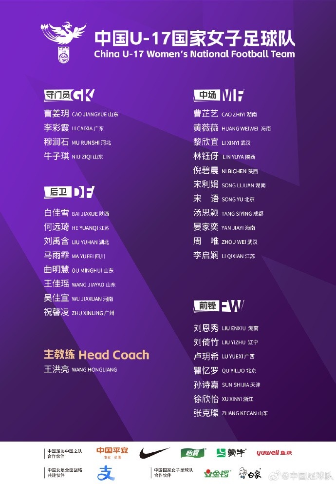  U17女足30人將在蘇州集訓(xùn)備戰(zhàn)世界杯，姜寧、朱挺擔(dān)任訓(xùn)練員