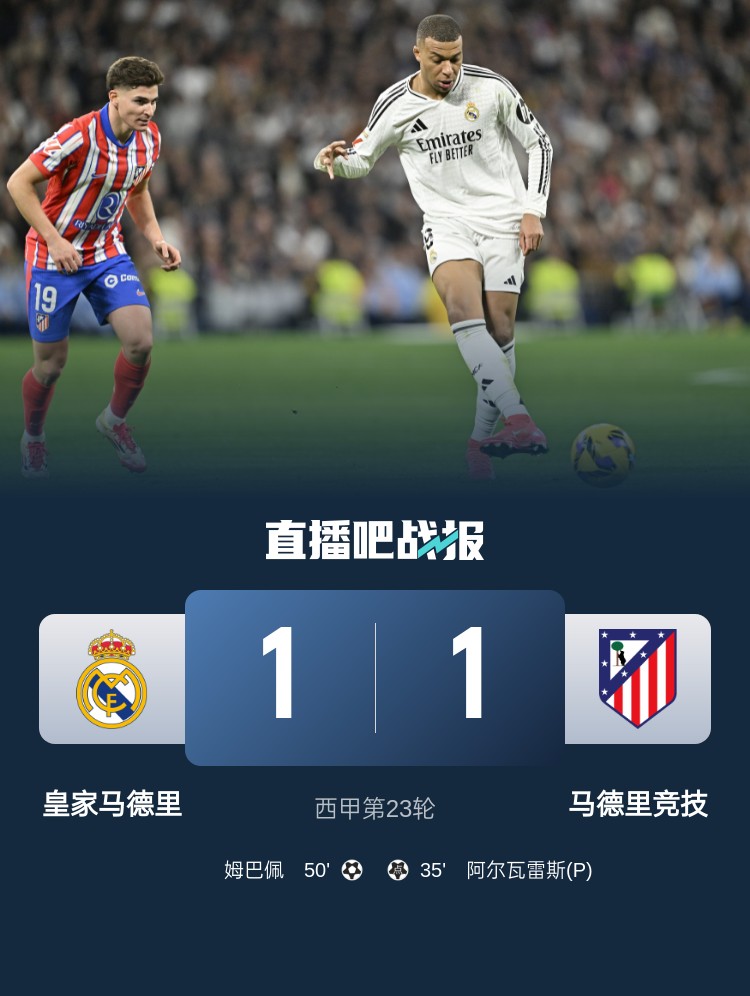  4平1負(fù)！皇馬聯(lián)賽對(duì)馬競(jìng)已5場(chǎng)不勝，4次戰(zhàn)成1-1